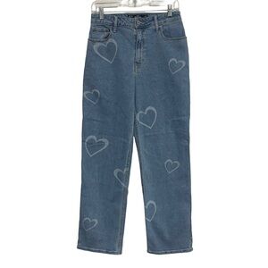 Hollister Ulta High-Rise Dad Jeans Heart Print Design Relaxed Straight Leg